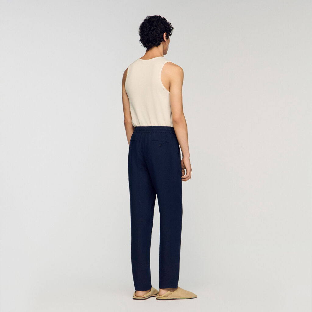 Pantalon droit en lin élastiqué