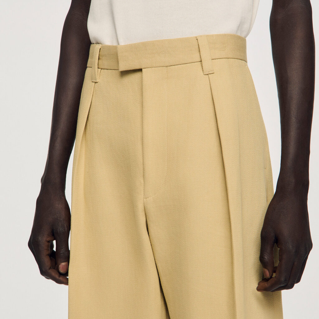 Pantalon large en coton et lin à pli