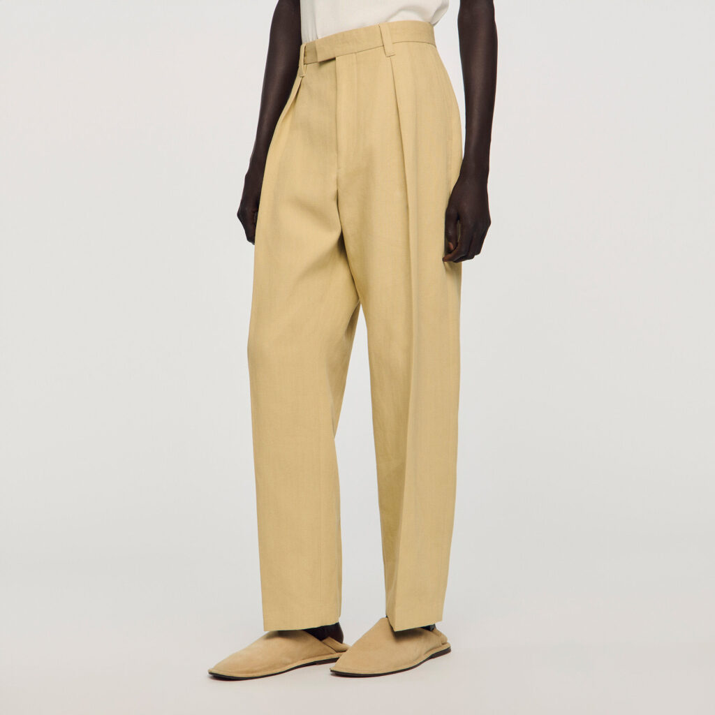 Pantalon large en coton et lin à pli