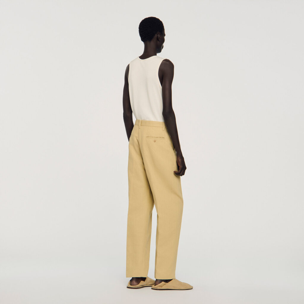 Pantalon large en coton et lin à pli