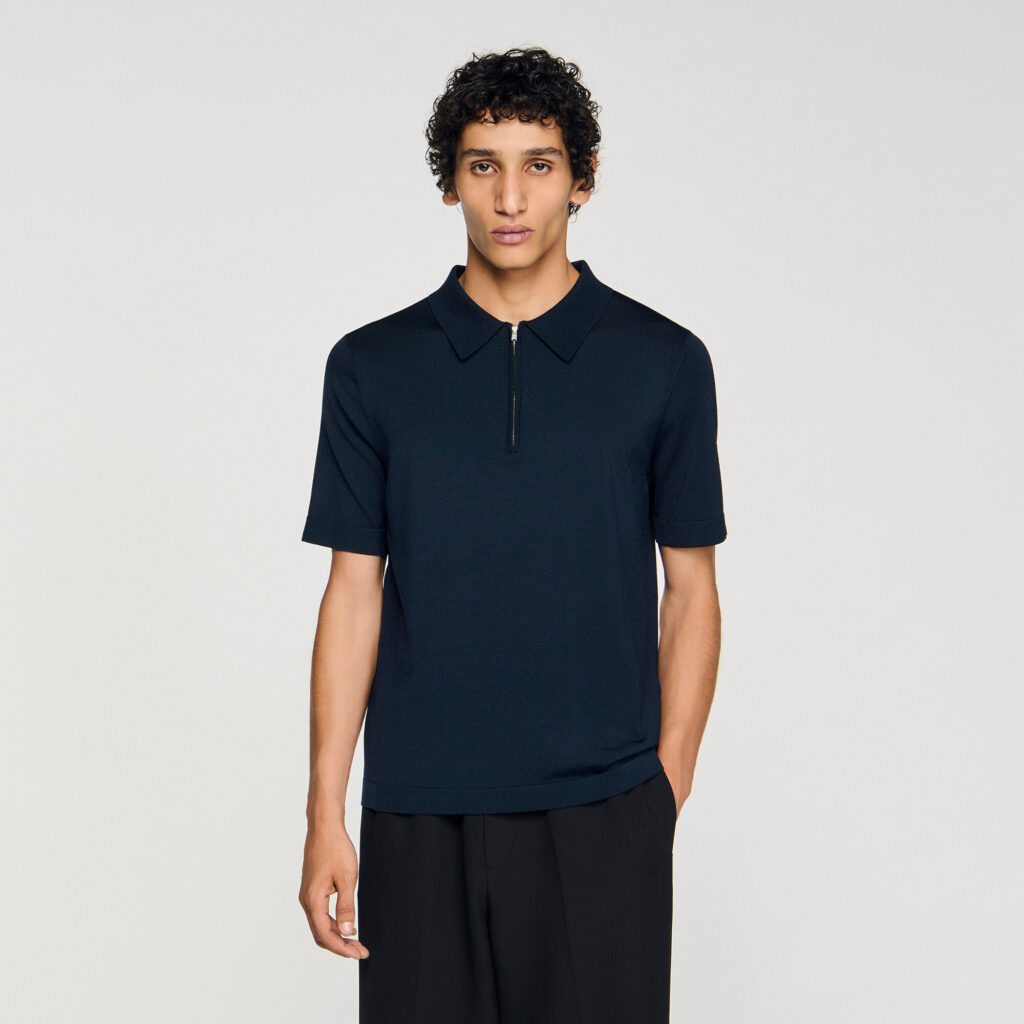 Polo en maille à col zippé