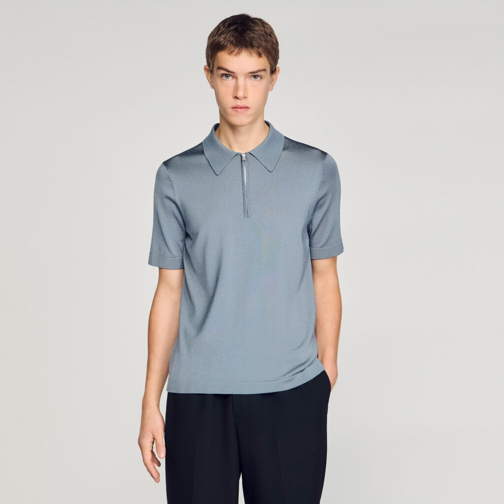 Polo en maille à col zippé