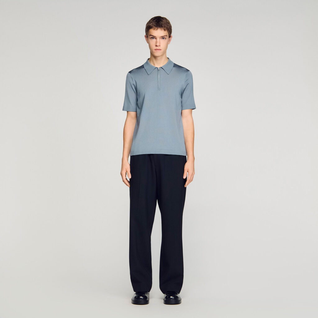 Polo en maille à col zippé