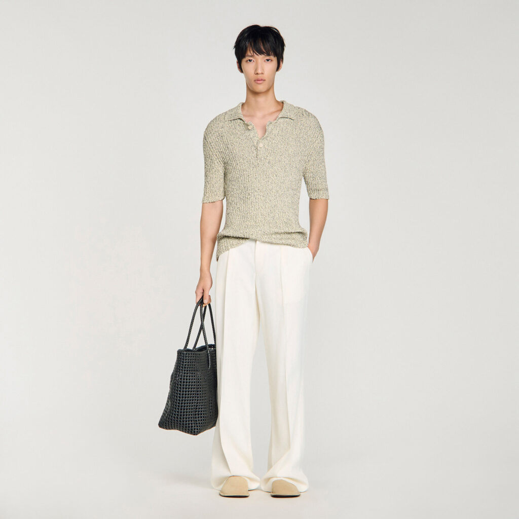 Polo en maille effet chiné en coton
