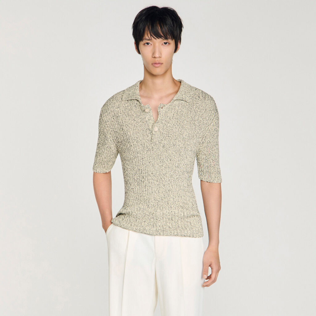 Polo en maille effet chiné en coton