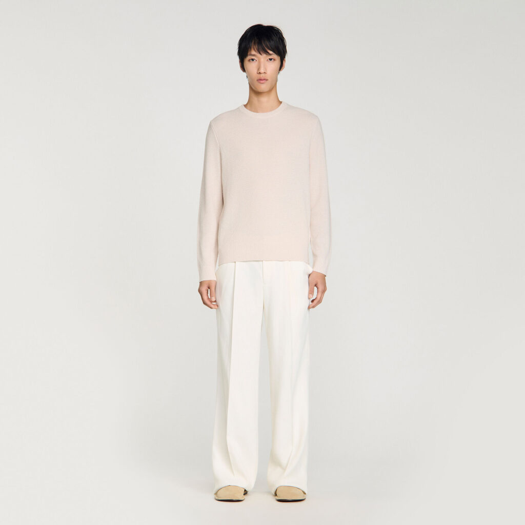 Pull col rond en point de riz