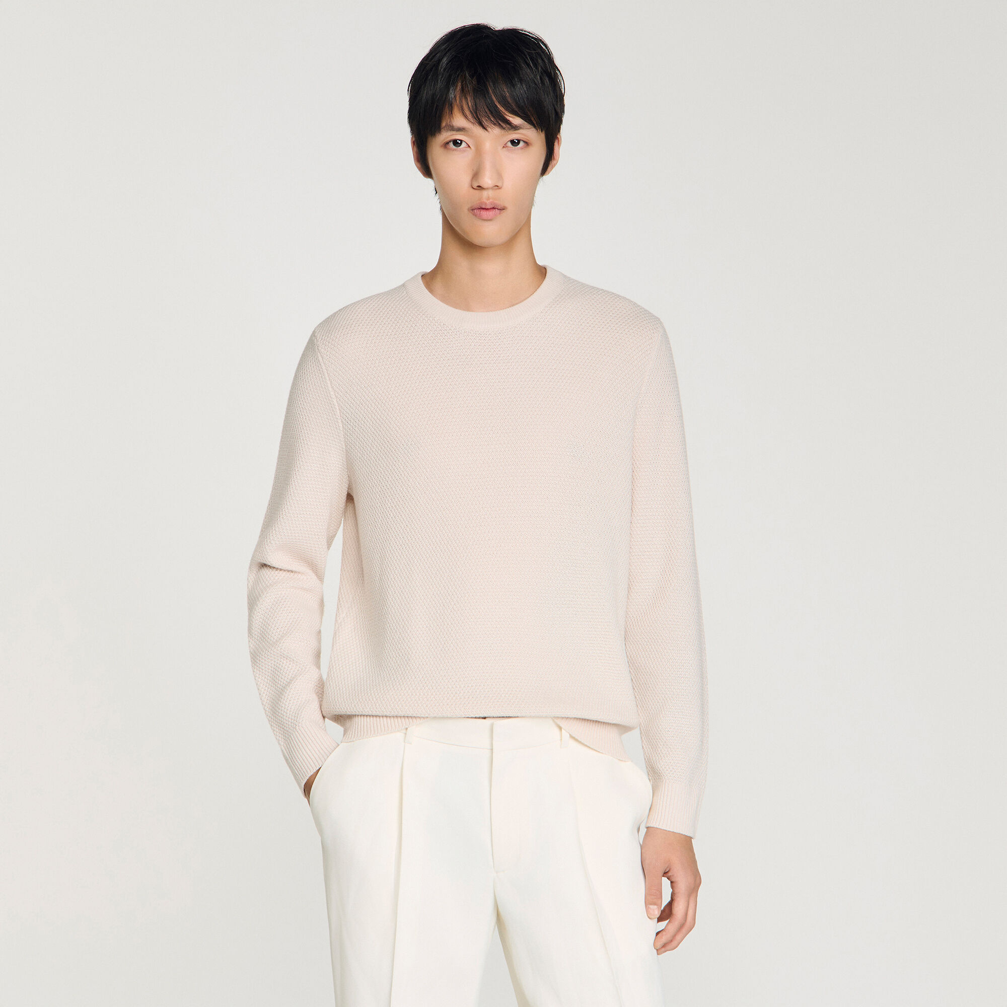 Pull col rond en point de riz