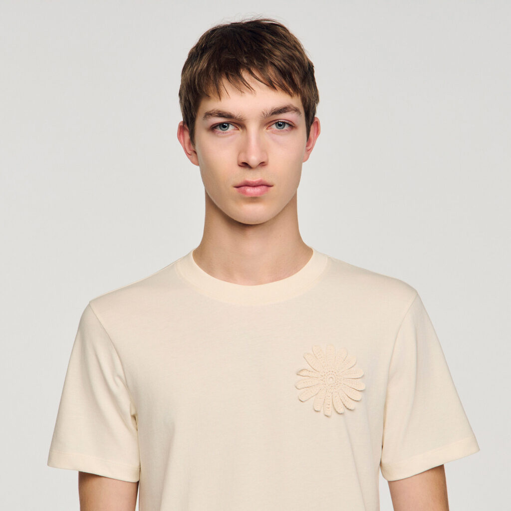 T-shirt en coton à fleur crochet